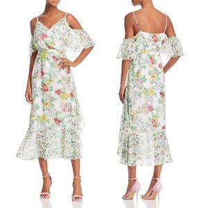 Nanette Lepore Green Floral Print Midi Dress Sheer